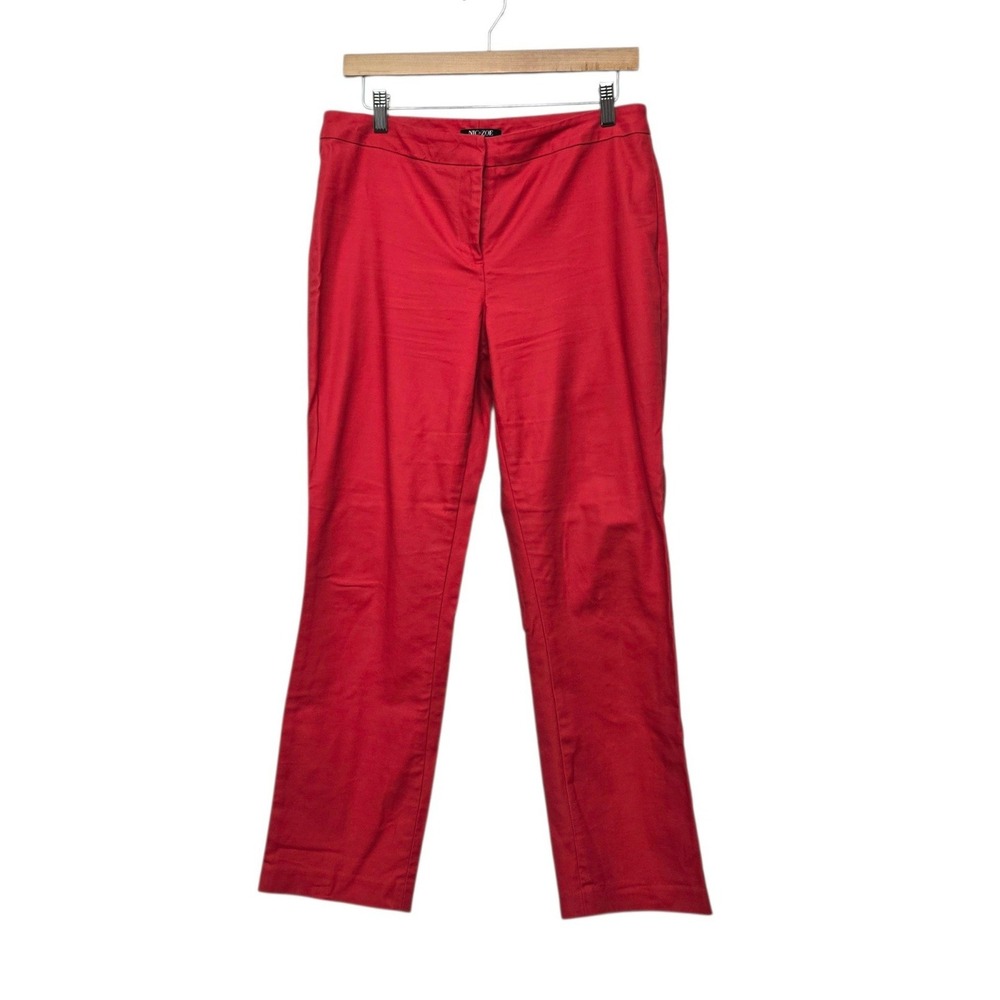 Nic+Zoe Womens Red Straight Leg Trousers Size 8 Mid Rise Business Casual Pants